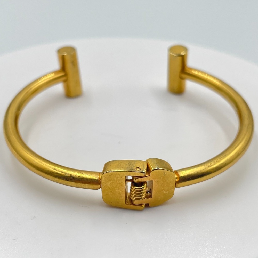 Vintage Gold Tone Hinged Cuff Bracelet Minimalist T Bar Screw Design Aesthetic